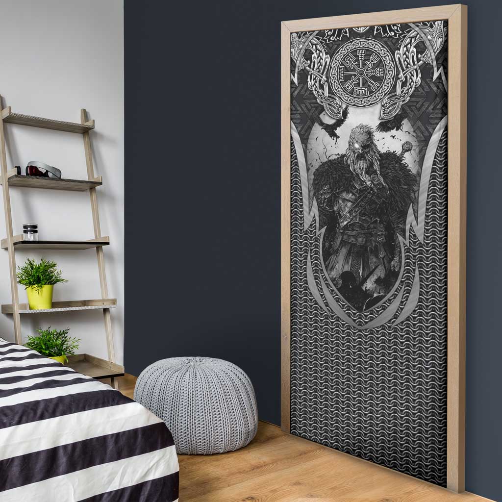Odin and Viking Warrior Norse Mythology Door Cover Realistic Black and Grey Tattoo Style
