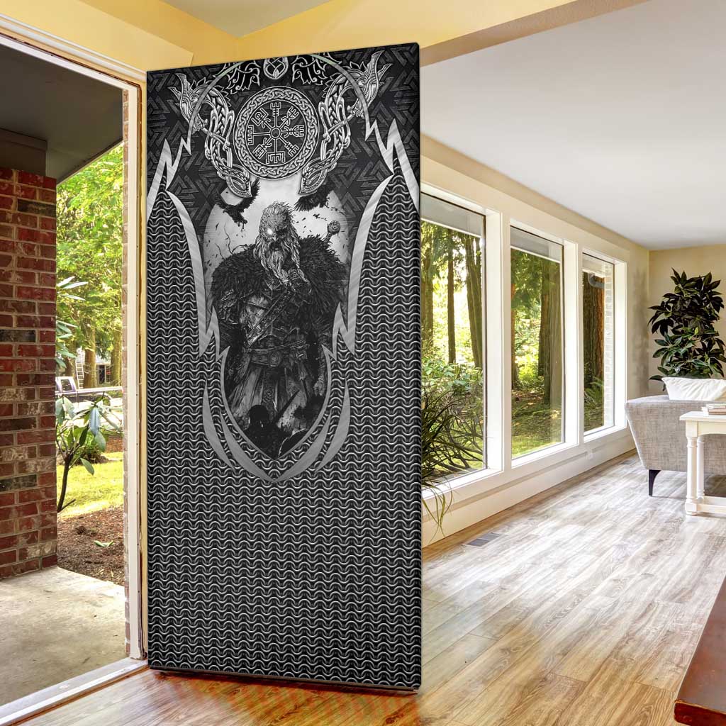 Odin and Viking Warrior Norse Mythology Door Cover Realistic Black and Grey Tattoo Style