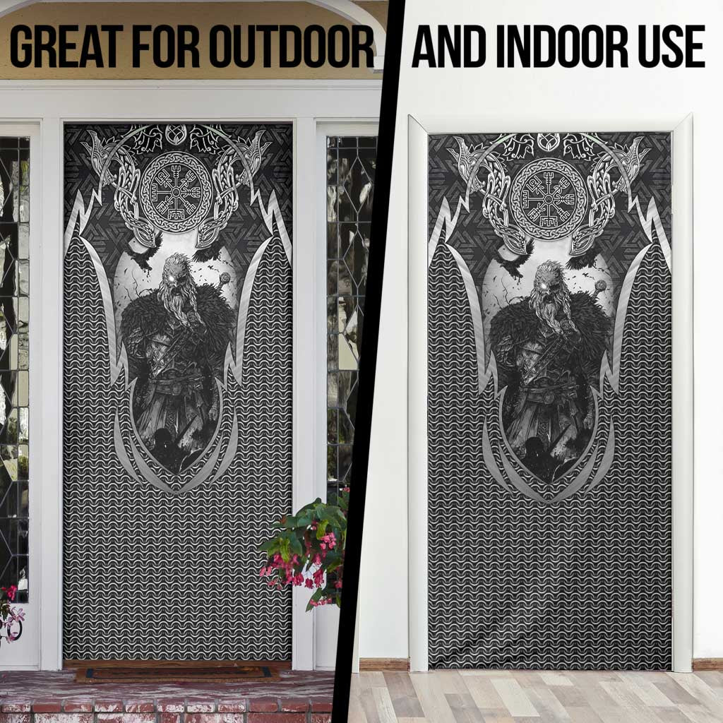 Odin and Viking Warrior Norse Mythology Door Cover Realistic Black and Grey Tattoo Style