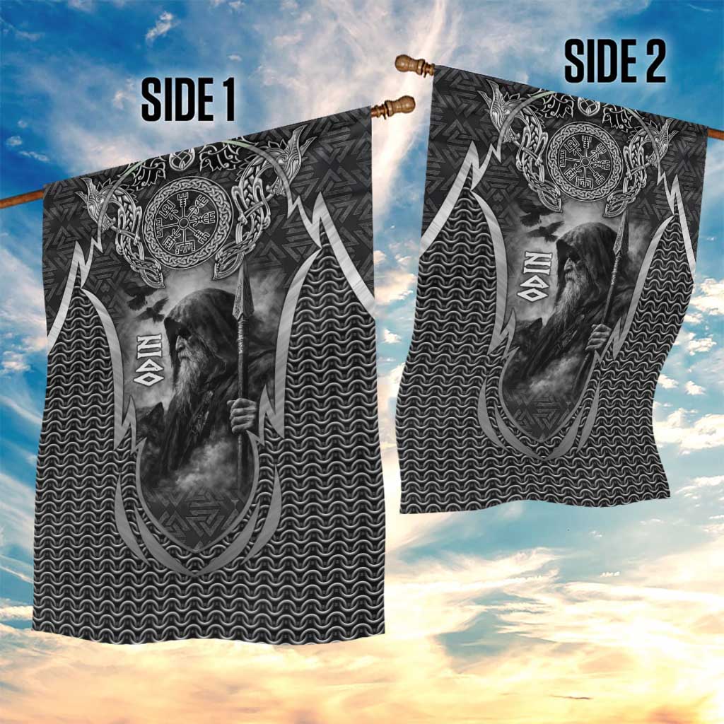 Odin and Viking Warrior Norse Mythology Garden Flag Realistic Black and Grey Tattoo Style
