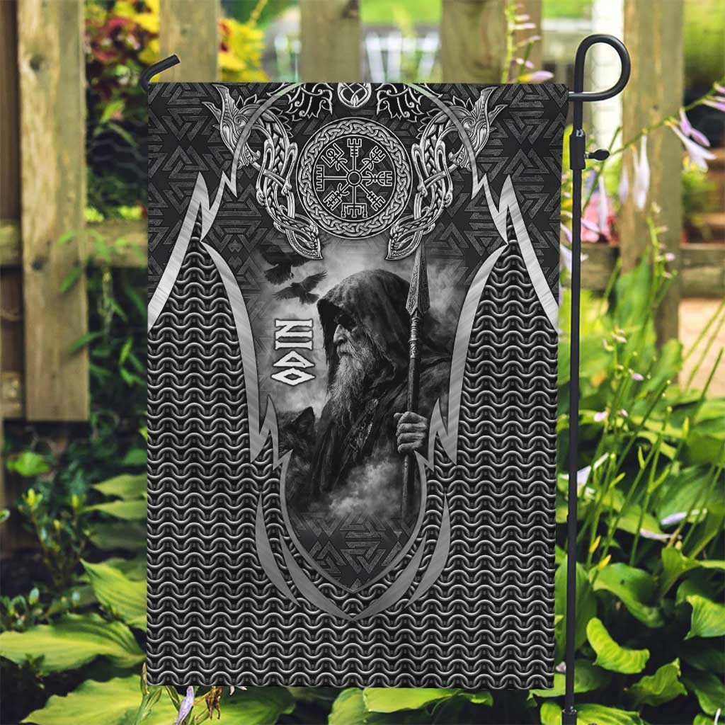 Odin and Viking Warrior Norse Mythology Garden Flag Realistic Black and Grey Tattoo Style
