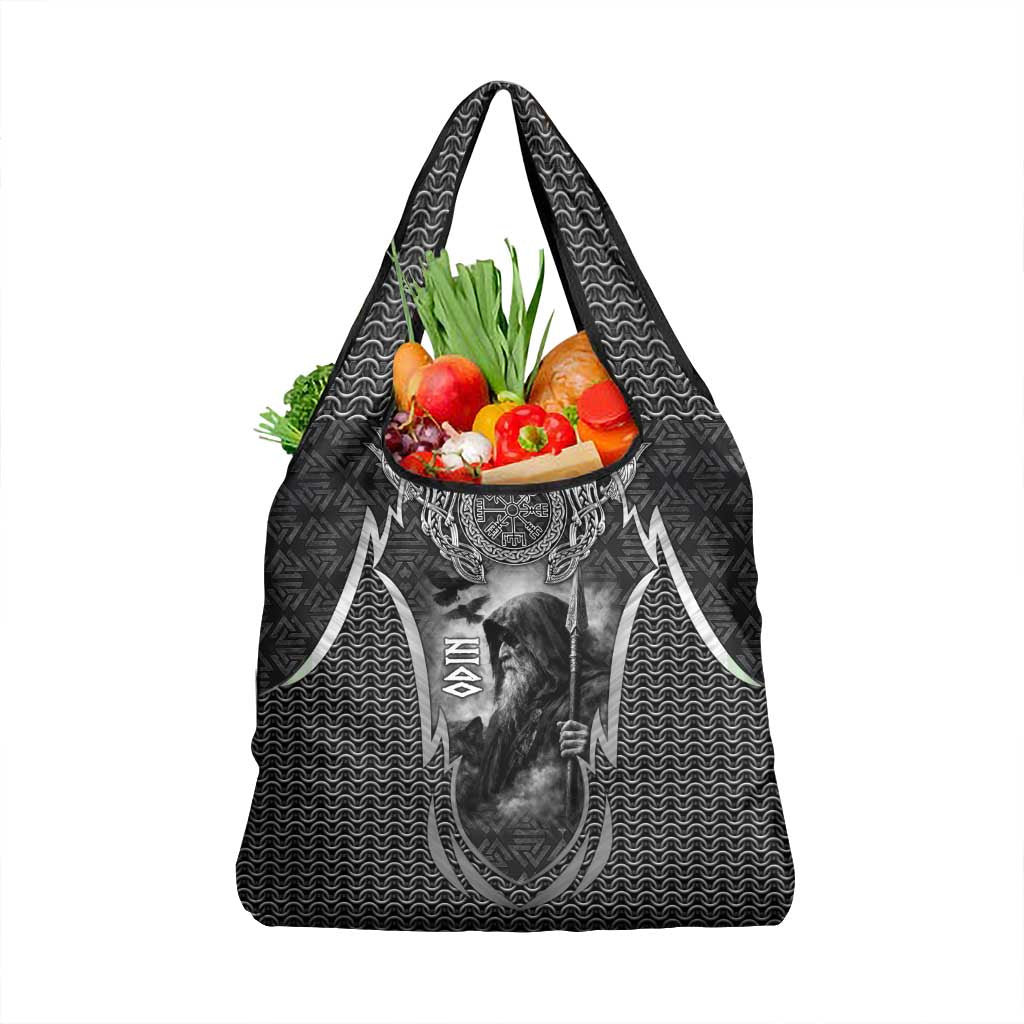 Odin and Viking Warrior Norse Mythology Grocery Bag Realistic Black and Grey Tattoo Style