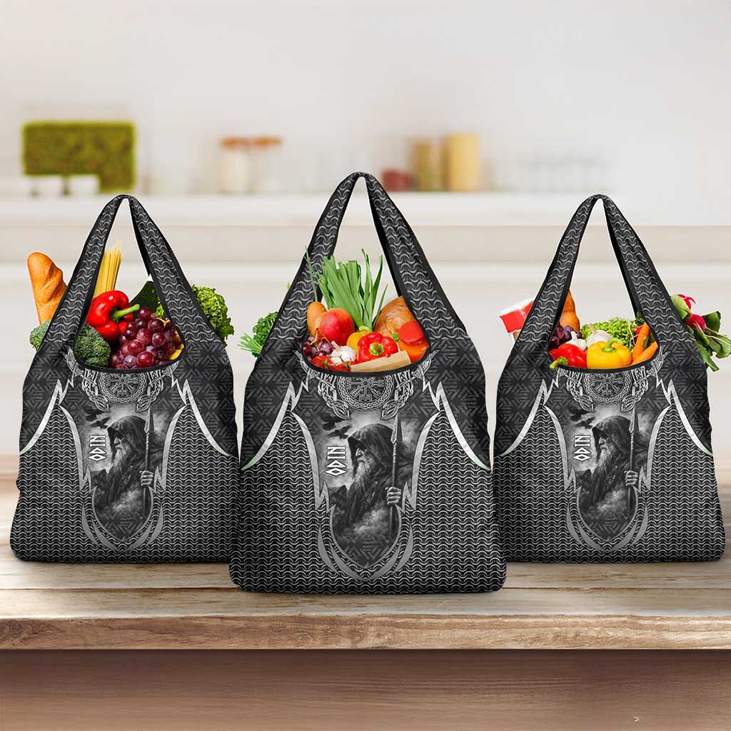 Odin and Viking Warrior Norse Mythology Grocery Bag Realistic Black and Grey Tattoo Style