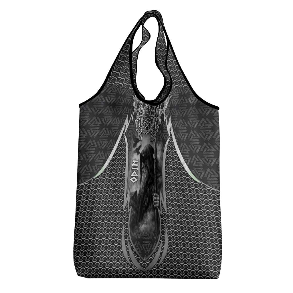 Odin and Viking Warrior Norse Mythology Grocery Bag Realistic Black and Grey Tattoo Style