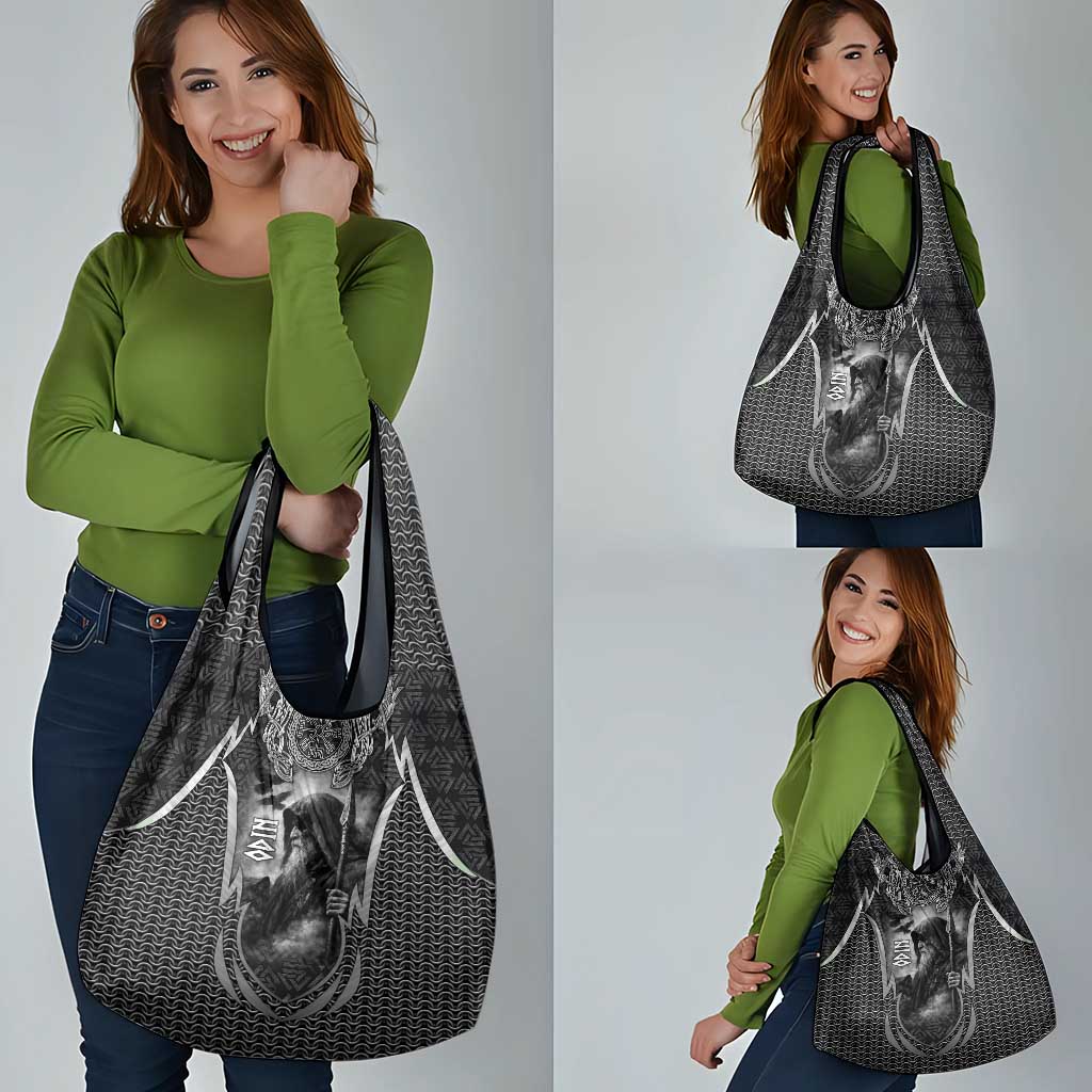 Odin and Viking Warrior Norse Mythology Grocery Bag Realistic Black and Grey Tattoo Style