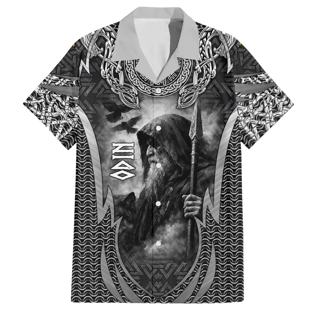 Odin and Viking Warrior Norse Mythology Hawaiian Shirt Realistic Black and Grey Tattoo Style