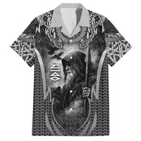 Odin and Viking Warrior Norse Mythology Hawaiian Shirt Realistic Black and Grey Tattoo Style