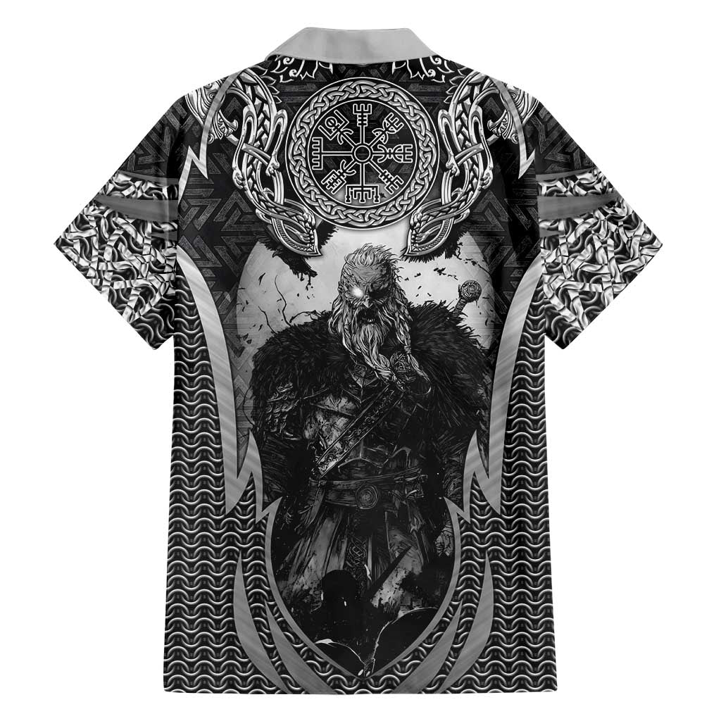 Odin and Viking Warrior Norse Mythology Hawaiian Shirt Realistic Black and Grey Tattoo Style