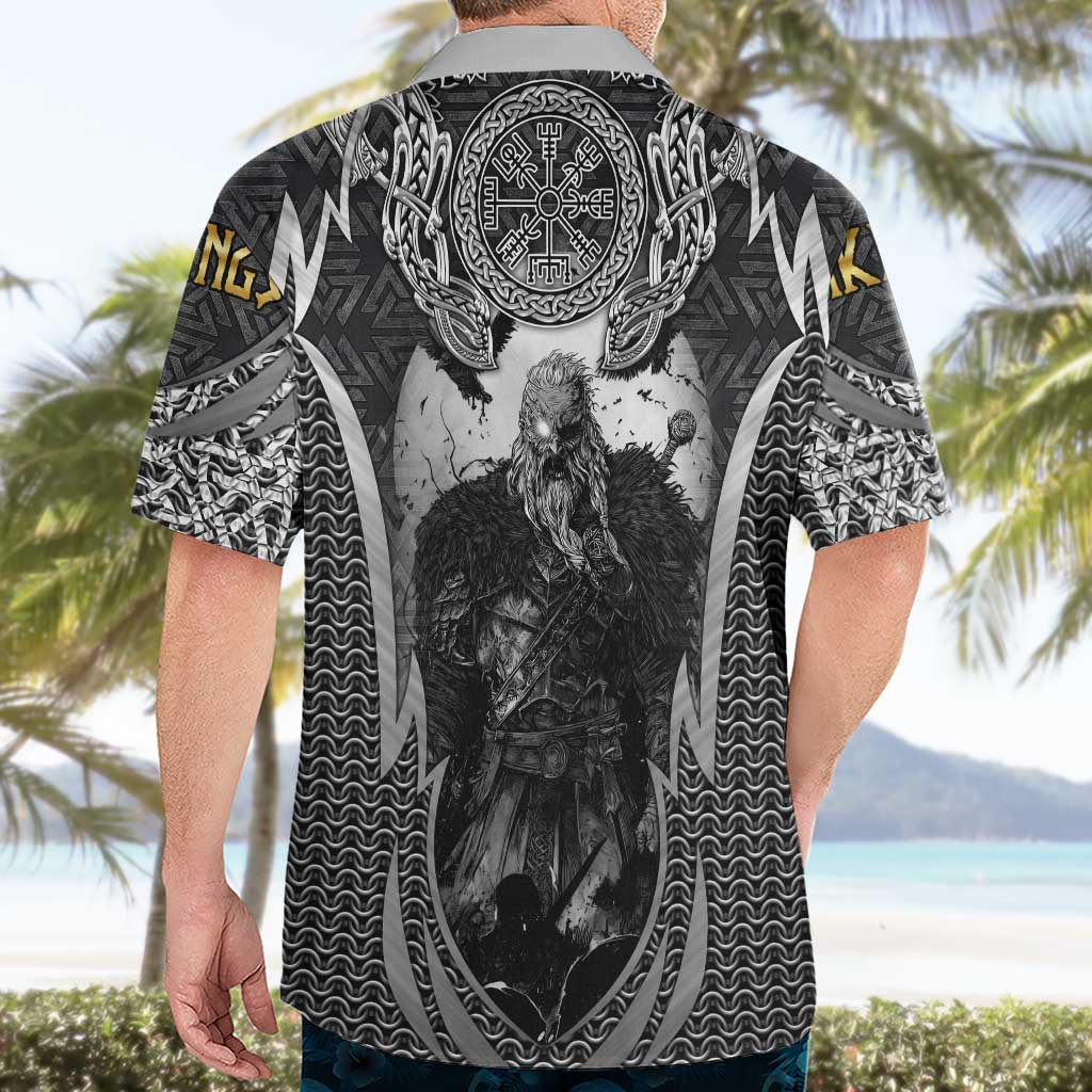 Odin and Viking Warrior Norse Mythology Hawaiian Shirt Realistic Black and Grey Tattoo Style