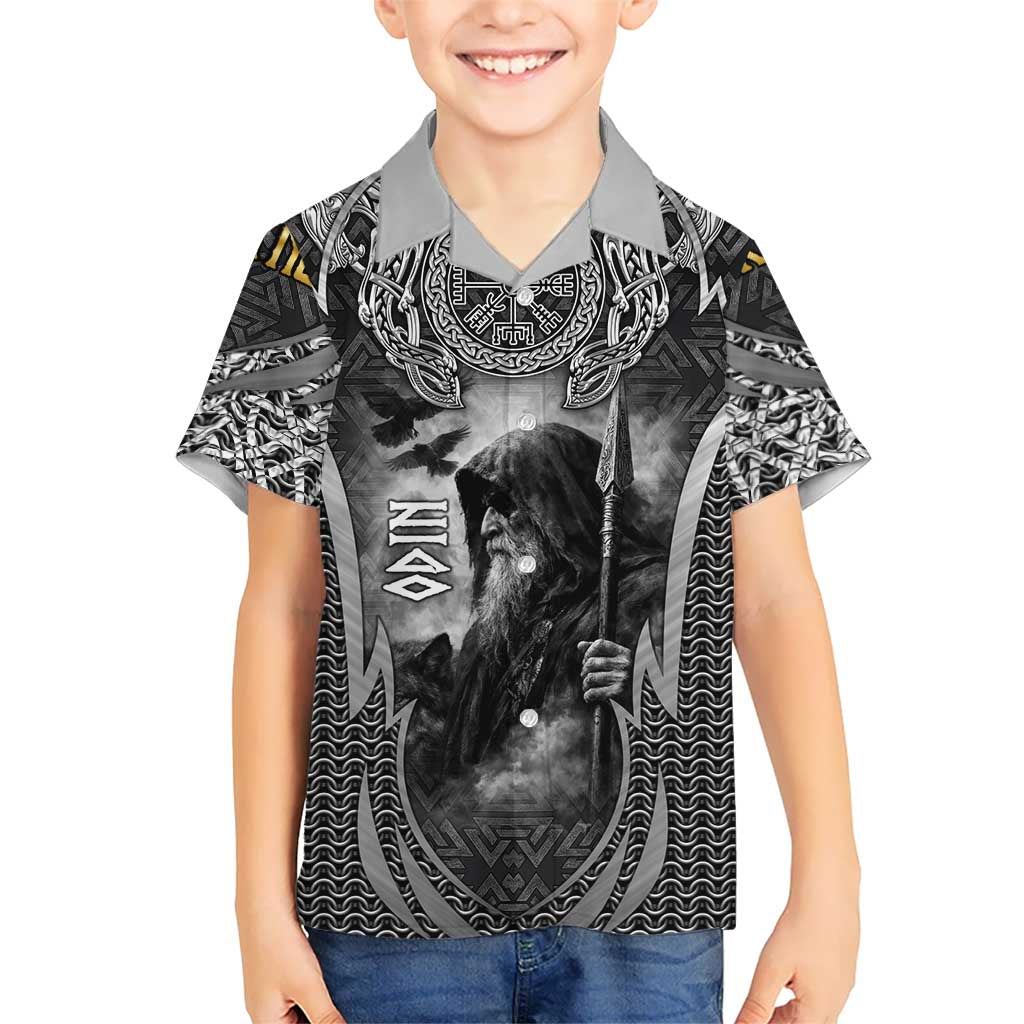 Odin and Viking Warrior Norse Mythology Hawaiian Shirt Realistic Black and Grey Tattoo Style