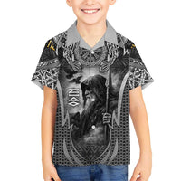 Odin and Viking Warrior Norse Mythology Hawaiian Shirt Realistic Black and Grey Tattoo Style
