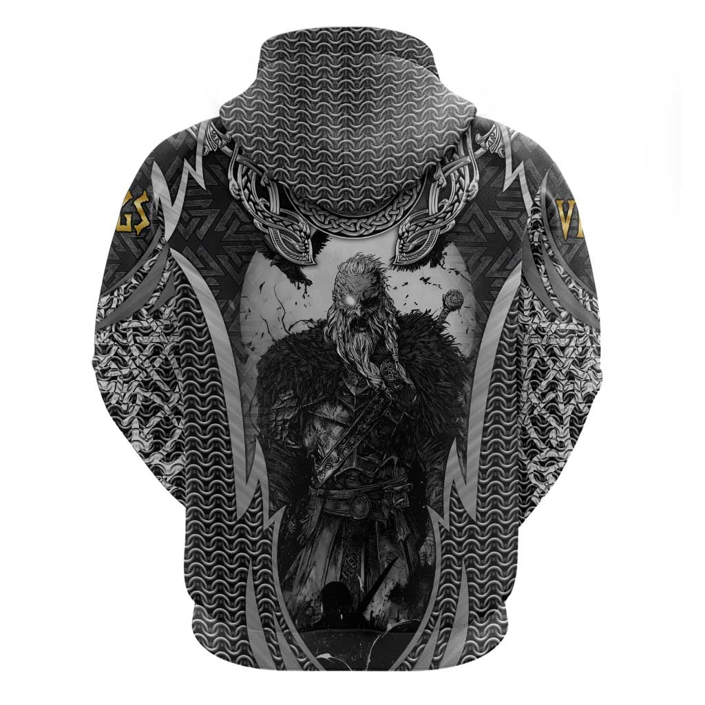 Odin and Viking Warrior Norse Mythology Hoodie Realistic Black and Grey Tattoo Style