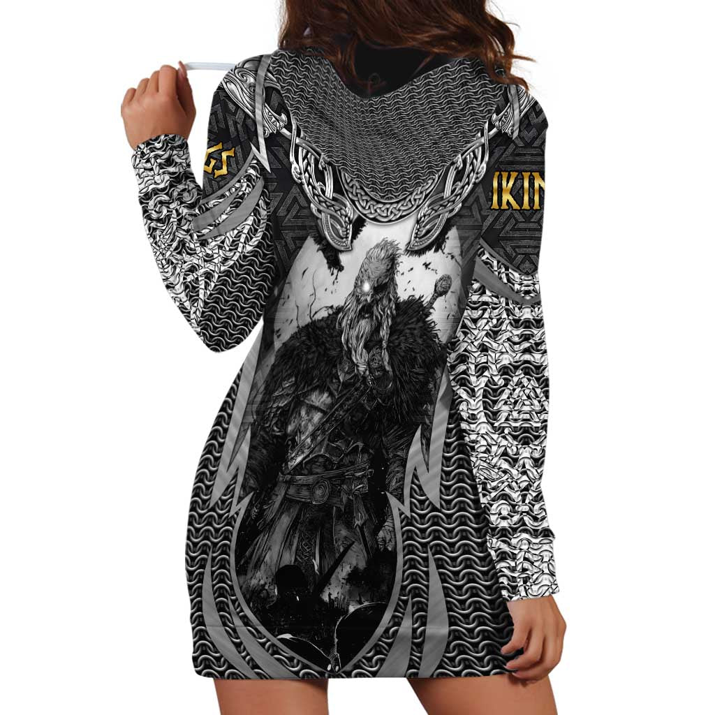 Odin and Viking Warrior Norse Mythology Hoodie Dress Realistic Black and Grey Tattoo Style