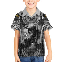 Odin and Viking Warrior Norse Mythology Kid Hawaiian Shirt Realistic Black and Grey Tattoo Style