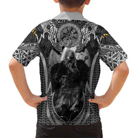 Odin and Viking Warrior Norse Mythology Kid Hawaiian Shirt Realistic Black and Grey Tattoo Style