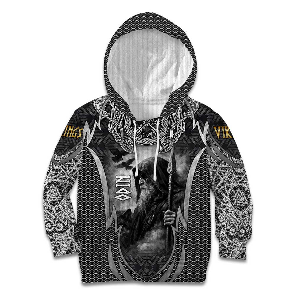 Odin and Viking Warrior Norse Mythology Kid Hoodie Realistic Black and Grey Tattoo Style