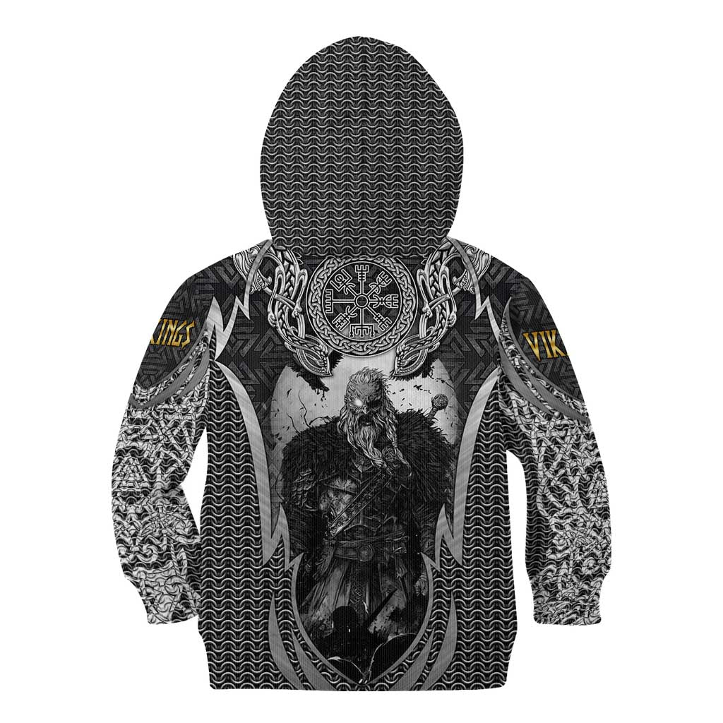 Odin and Viking Warrior Norse Mythology Kid Hoodie Realistic Black and Grey Tattoo Style