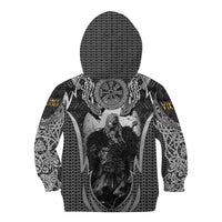 Odin and Viking Warrior Norse Mythology Kid Hoodie Realistic Black and Grey Tattoo Style