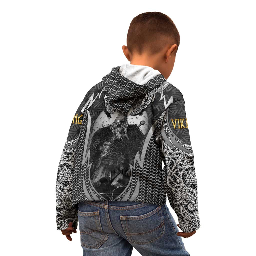 Odin and Viking Warrior Norse Mythology Kid Hoodie Realistic Black and Grey Tattoo Style
