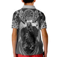 Odin and Viking Warrior Norse Mythology Kid Polo Shirt Realistic Black and Grey Tattoo Style