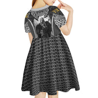 Odin and Viking Warrior Norse Mythology Kid Short Sleeve Dress Realistic Black and Grey Tattoo Style