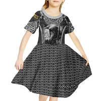 Odin and Viking Warrior Norse Mythology Kid Short Sleeve Dress Realistic Black and Grey Tattoo Style
