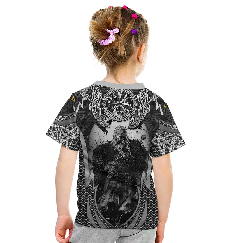 Odin and Viking Warrior Norse Mythology Kid T Shirt Realistic Black and Grey Tattoo Style
