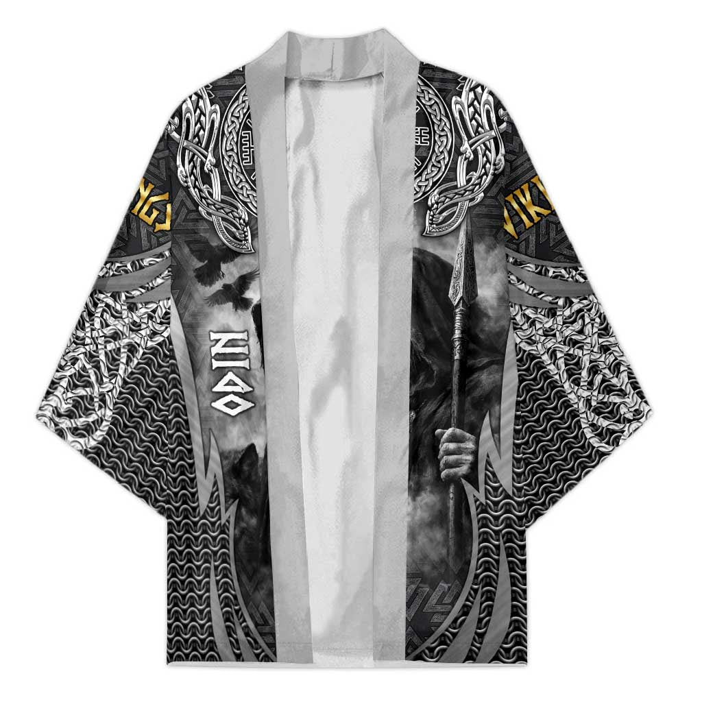 Odin and Viking Warrior Norse Mythology Kimono Realistic Black and Grey Tattoo Style