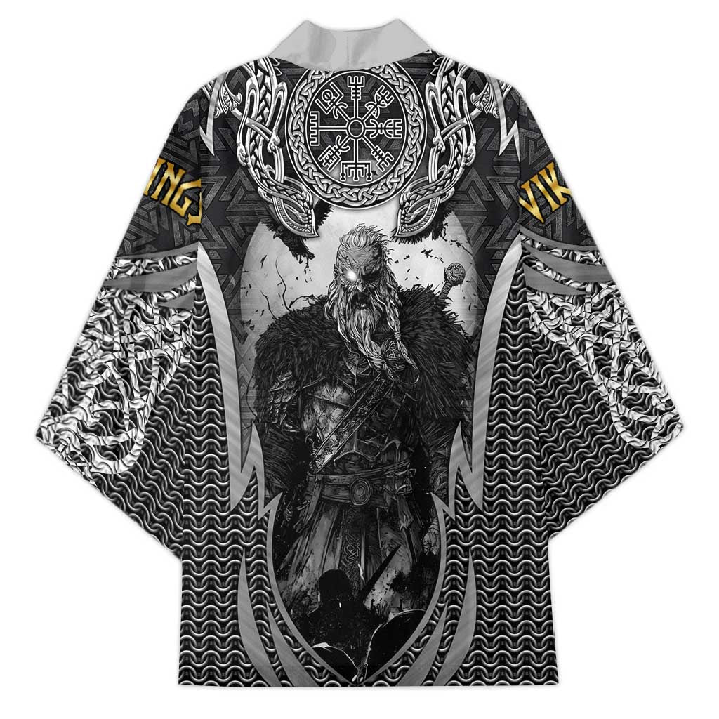 Odin and Viking Warrior Norse Mythology Kimono Realistic Black and Grey Tattoo Style