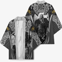 Odin and Viking Warrior Norse Mythology Kimono Realistic Black and Grey Tattoo Style