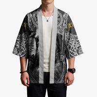 Odin and Viking Warrior Norse Mythology Kimono Realistic Black and Grey Tattoo Style