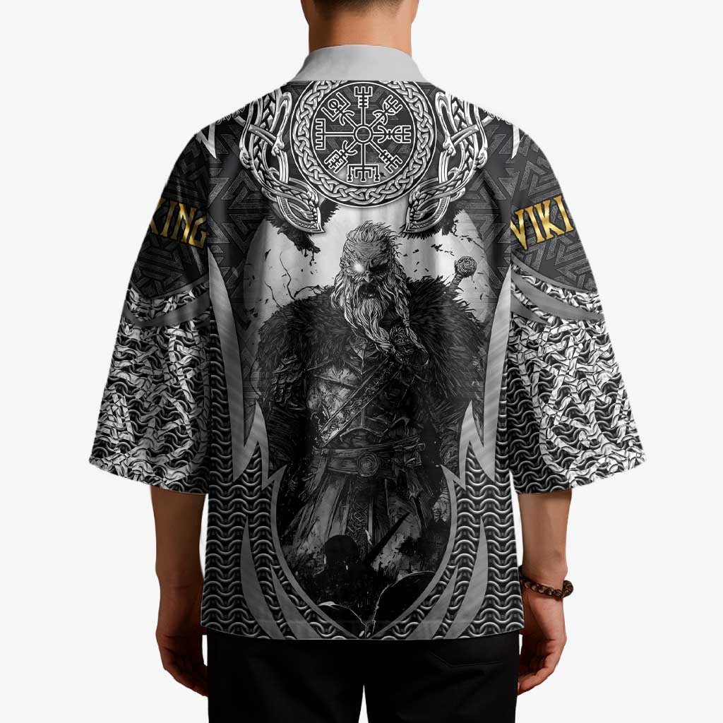 Odin and Viking Warrior Norse Mythology Kimono Realistic Black and Grey Tattoo Style