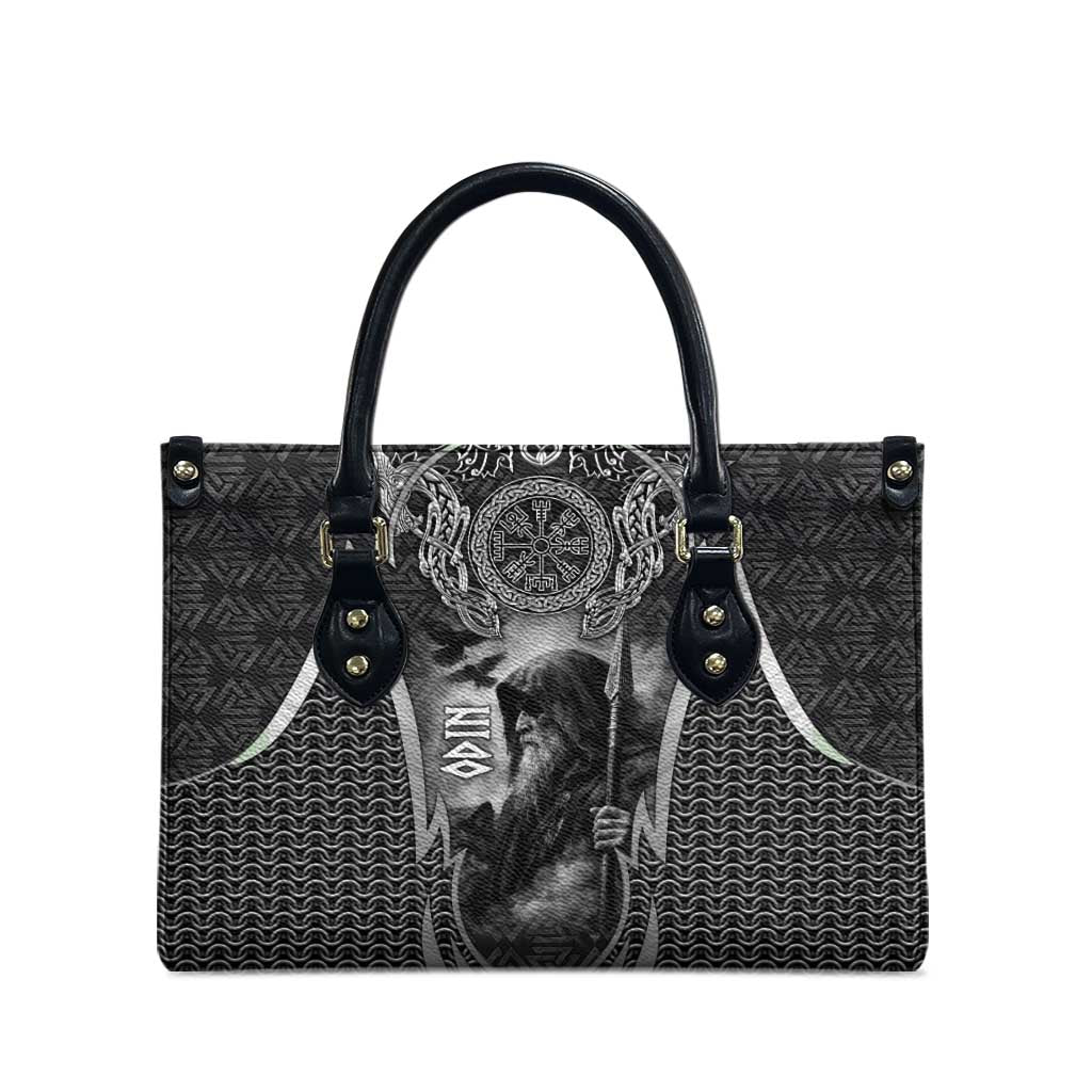 Odin and Viking Warrior Norse Mythology Leather Bag Realistic Black and Grey Tattoo Style