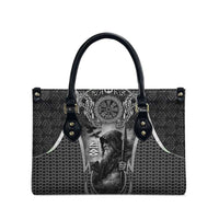 Odin and Viking Warrior Norse Mythology Leather Bag Realistic Black and Grey Tattoo Style