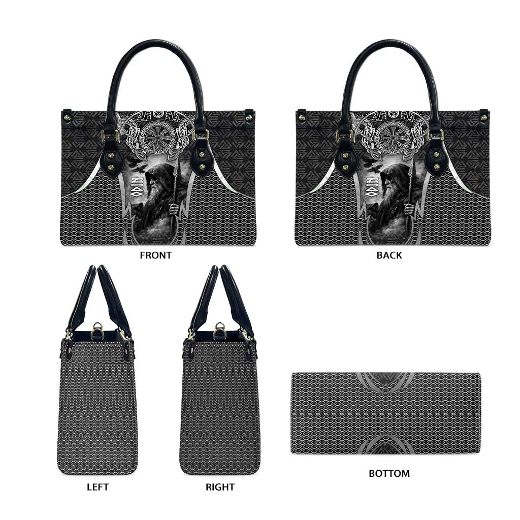 Odin and Viking Warrior Norse Mythology Leather Bag Realistic Black and Grey Tattoo Style