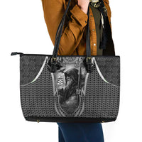 Odin and Viking Warrior Norse Mythology Leather Tote Bag Realistic Black and Grey Tattoo Style