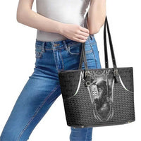 Odin and Viking Warrior Norse Mythology Leather Tote Bag Realistic Black and Grey Tattoo Style
