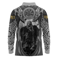 Odin and Viking Warrior Norse Mythology Long Sleeve Polo Shirt Realistic Black and Grey Tattoo Style