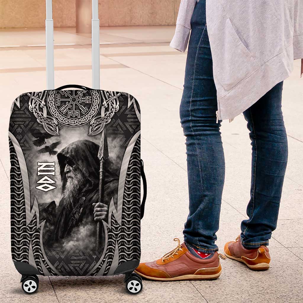 Odin and Viking Warrior Norse Mythology Luggage Cover Realistic Black and Grey Tattoo Style