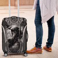 Odin and Viking Warrior Norse Mythology Luggage Cover Realistic Black and Grey Tattoo Style