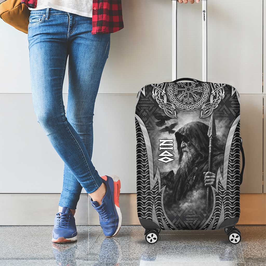 Odin and Viking Warrior Norse Mythology Luggage Cover Realistic Black and Grey Tattoo Style