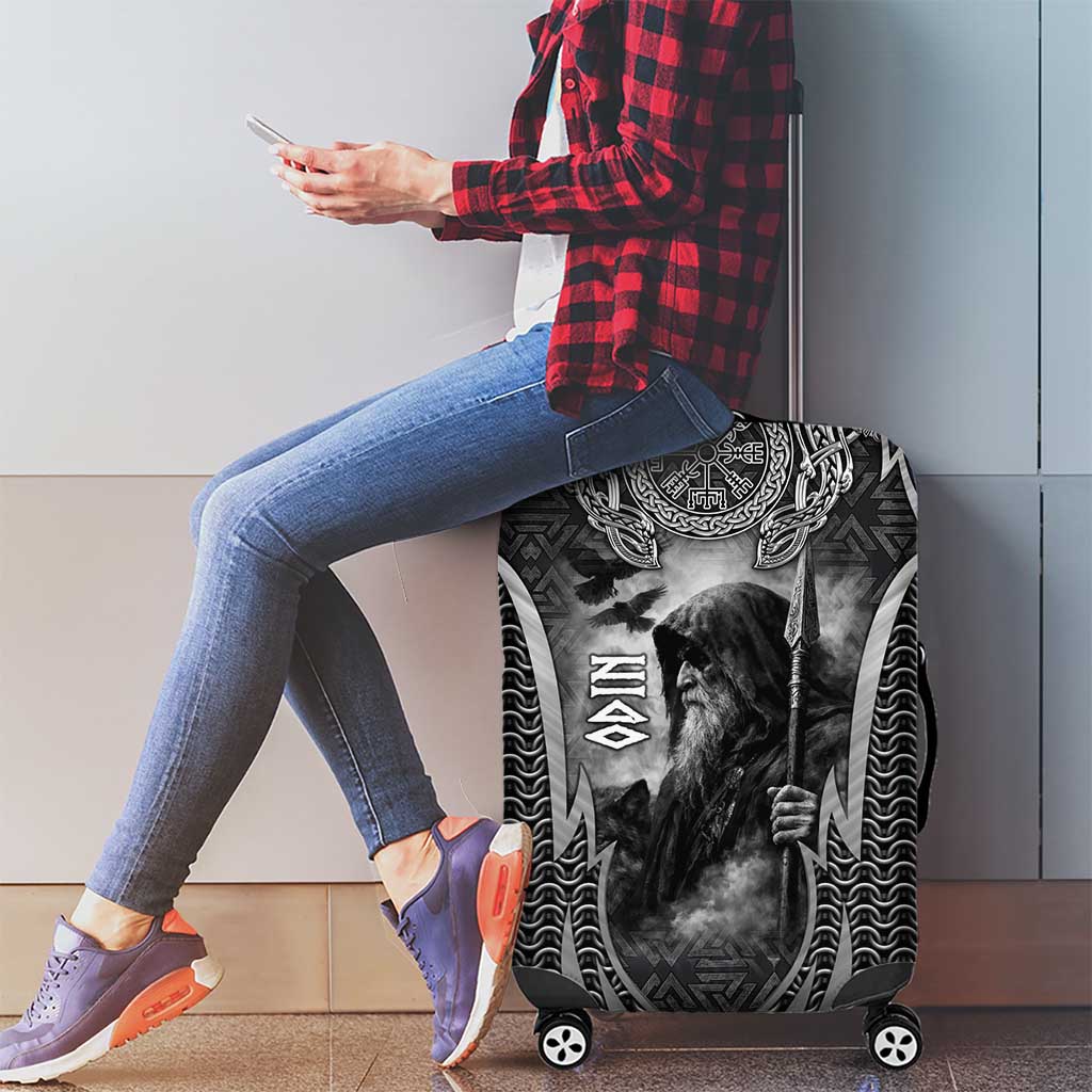 Odin and Viking Warrior Norse Mythology Luggage Cover Realistic Black and Grey Tattoo Style