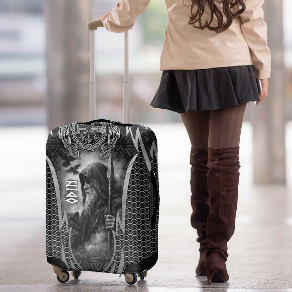 Odin and Viking Warrior Norse Mythology Luggage Cover Realistic Black and Grey Tattoo Style