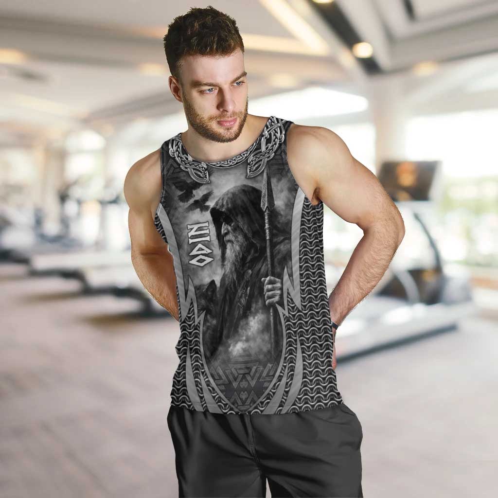 Odin and Viking Warrior Norse Mythology Men Tank Top Realistic Black and Grey Tattoo Style