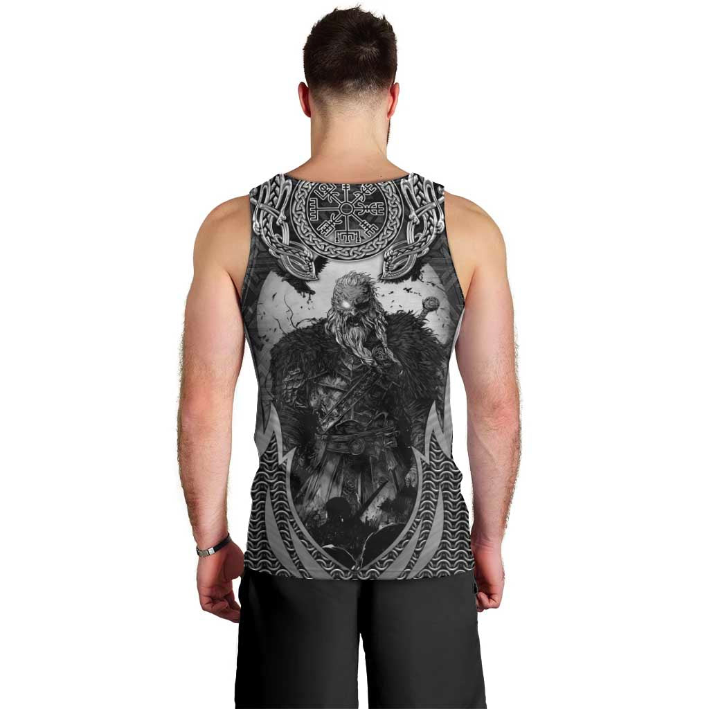 Odin and Viking Warrior Norse Mythology Men Tank Top Realistic Black and Grey Tattoo Style
