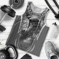 Odin and Viking Warrior Norse Mythology Men Tank Top Realistic Black and Grey Tattoo Style