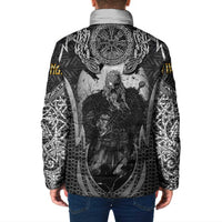 Odin and Viking Warrior Norse Mythology Padded Jacket Realistic Black and Grey Tattoo Style