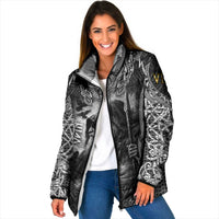 Odin and Viking Warrior Norse Mythology Padded Jacket Realistic Black and Grey Tattoo Style