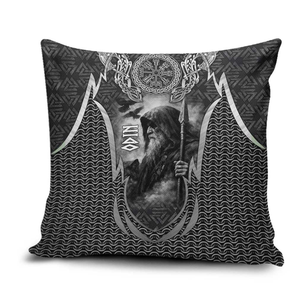 Odin and Viking Warrior Norse Mythology Pillow Cover Realistic Black and Grey Tattoo Style