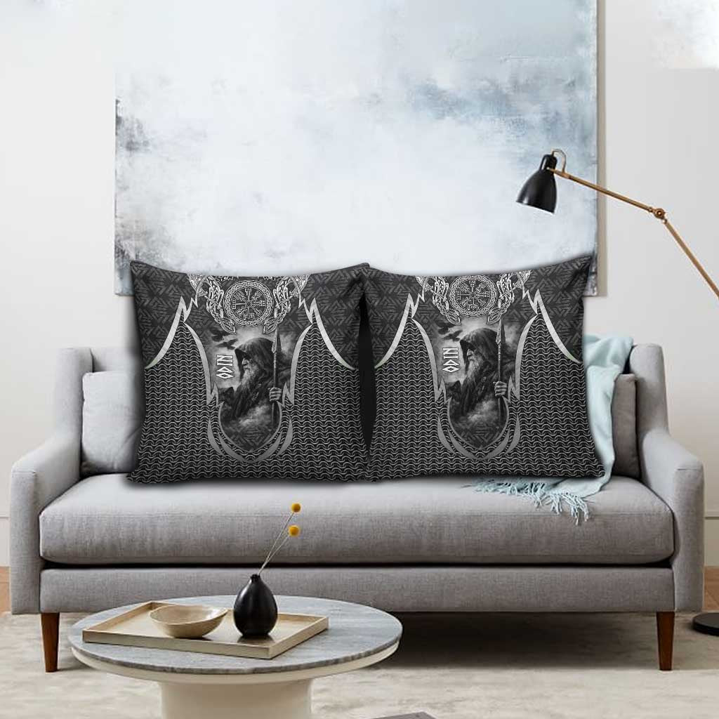 Odin and Viking Warrior Norse Mythology Pillow Cover Realistic Black and Grey Tattoo Style